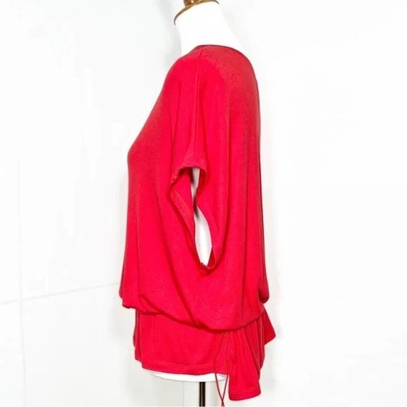 Cabi #6129 Red Formal Tee Short Sleeve Drawstring Peplum Soft Jersey Top - Picture 4 of 12